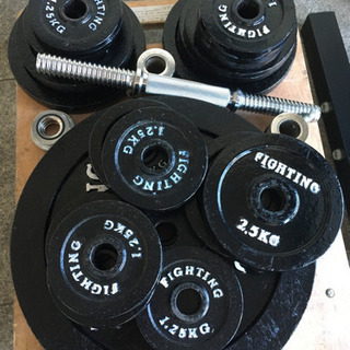 ☆宇都宮市より☆ファイティングロード バーベルブラックタイプ 合計90kg +ダンベルシャフト+セーフティー2台の画像