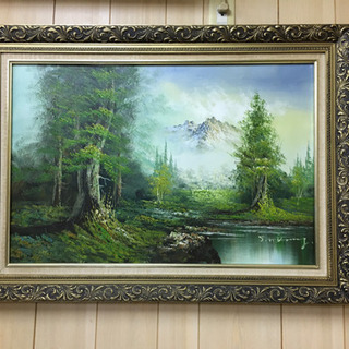 油絵★森の風景画★額縁付き