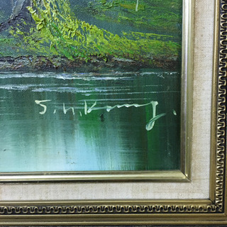 油絵★森の風景画★額縁付きの画像