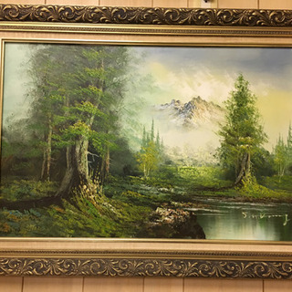 油絵★森の風景画★額縁付きの画像