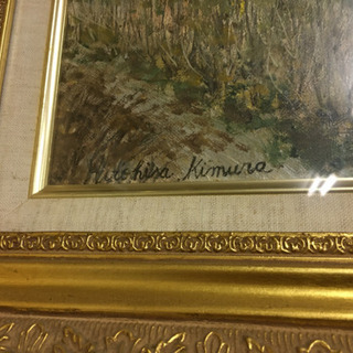 油絵★里の風景画★額縁付きの画像