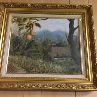 油絵★里の風景画★額縁付き