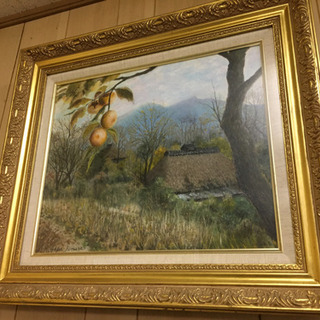 油絵★里の風景画★額縁付きの画像