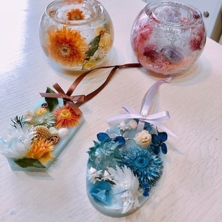 ドライフラワーを使ったボタニカルジェルキャンドルホルダー＆香りのワックスバー 　静岡　キャンドル教室　ドライフラワーレッスンの画像