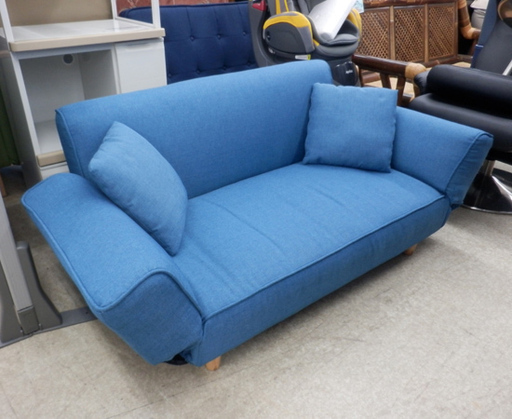 2人掛け リクライニングソファ 青 ソファベッド ファブリック ソファー コンパクト ペイペイ対応 札幌市西区西野