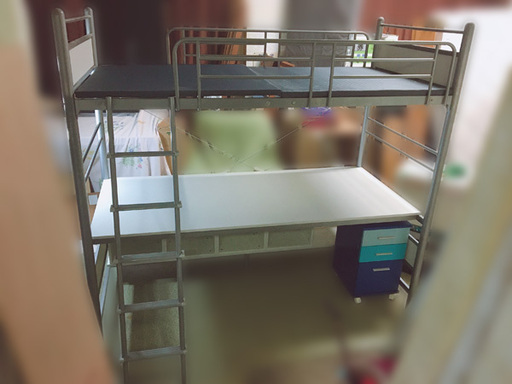 -----取引中-----【自社配送は札幌市内限定】パイプロフトベッド シングルベッド デスク・カラーボックス・袖机付き