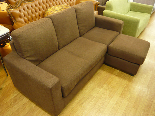 ３人掛け　ソファ　オットマン付き　こげ茶　札幌　西岡店