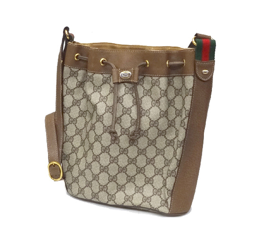 ★GUCCI オールドグッチ 巾着 ショルダーバッグ シェリーライン ベージュ ブラウン GG柄　札幌 豊平区アウトレットモノハウス平岸店