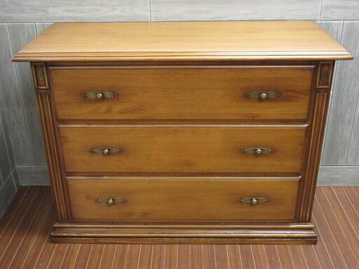 ss0632　木製　ローチェスト　3段　アンティーク調　ライトオーク　洋風　引出3杯　箪笥　タンス　引出収納　収納タンス　洋服箪笥　収納家具　インテリア