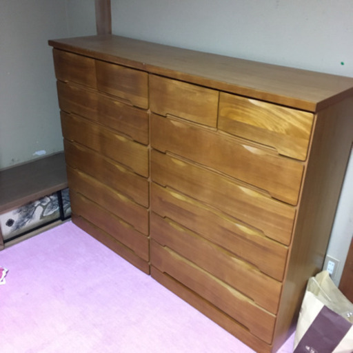 ★天然木★6段ワイドハイチェスト　整理タンス★衣類引出し収納家具