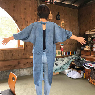 【リフレッシュプロジェクト50/300】着物割烹着 青の画像