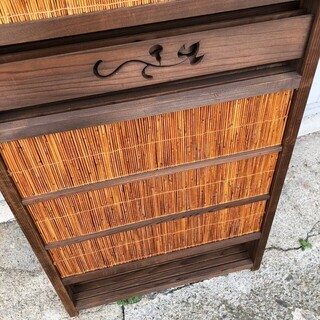 高級 御簾屏風 茶道具 4枚折り 衝立 葦簀屏風 素屏風 パーテーション 間仕切り 建具 和家具の画像