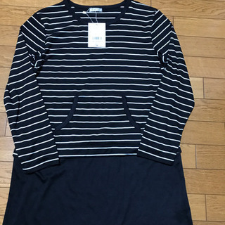新品タグ付き黒ボーダーワンピース