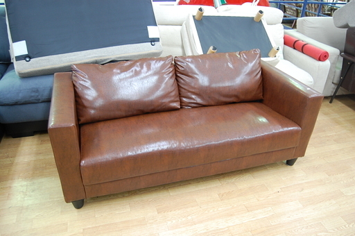 NOCE 3人掛けソファ ビニールレザー ブラウン系 幅162×奥76×高58cm ノーチェ ソファー  ☆ PayPay(ペイペイ)決済可能 ☆ 札幌市 清田区 平岡