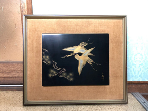 輪島塗パネル　時代物蒔絵額装　加飾