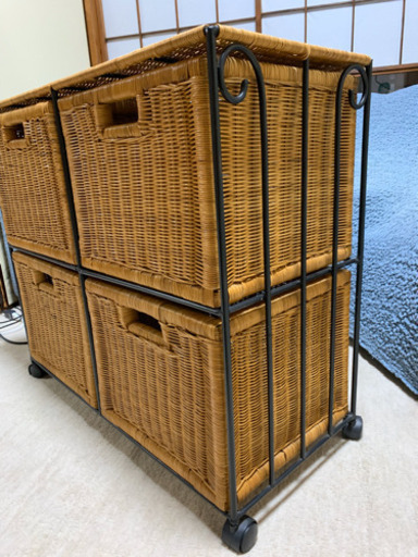 ラタン　ワゴンカート　カゴ　収納
