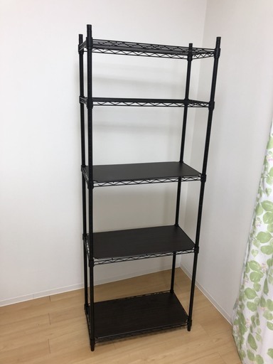 ★引っ越しセール★　収納ケース　棚　その④　スチールラック（black）5段＋木製板3枚