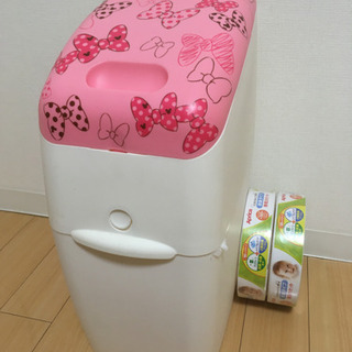 カートリッジ付おむつゴミ箱　ミニーのリボン柄の画像