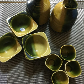 瀬戸織部焼酒器セット　小林利山作