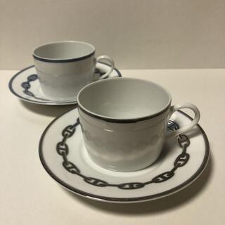 エルメス(HERMES)シェーヌダンクルプラチナティーカップ&ソーサー2客
