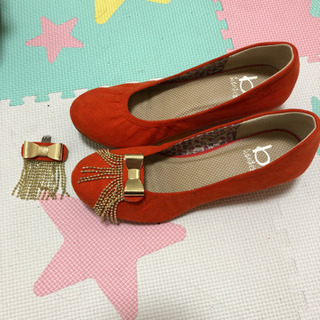 レディース　パンプス　23cm オレンジの画像