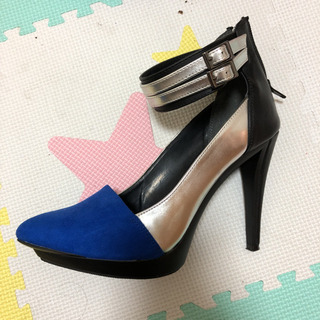 ハイヒール 23cm ブルー/シルバーの画像