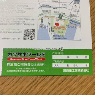 カワサキワールド株主優待券の画像