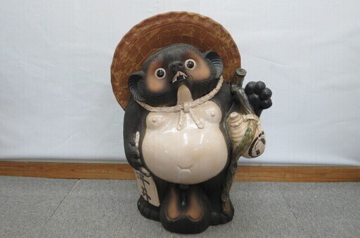 KN50A 信楽焼 たぬき タヌキ 置物 約79cm 業務用 蕎麦屋 うどん屋 陶器 縁起 商売 繁盛 引取可 訳あり