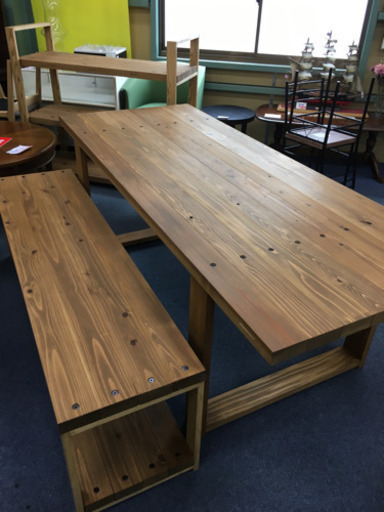 JK0002 【美品】大型ダイニングテーブル＆ベンチチェア3脚