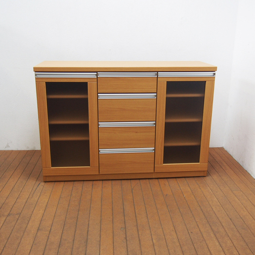 【良品】マナベインテリアハーツ 食器棚 キッチンボード 幅120 奥行40 高さ82cm (IA42)