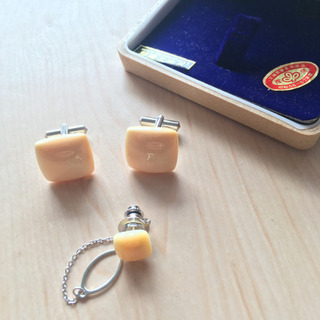 鯨歯工芸品 カフスボタン＆ネクタイピン セット