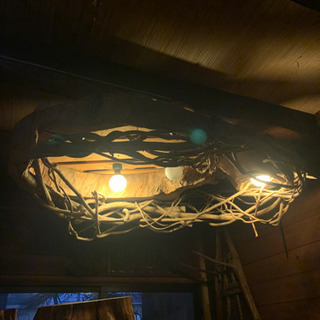 丸太をくり抜いた照明の画像