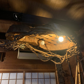 丸太をくり抜いた照明の画像