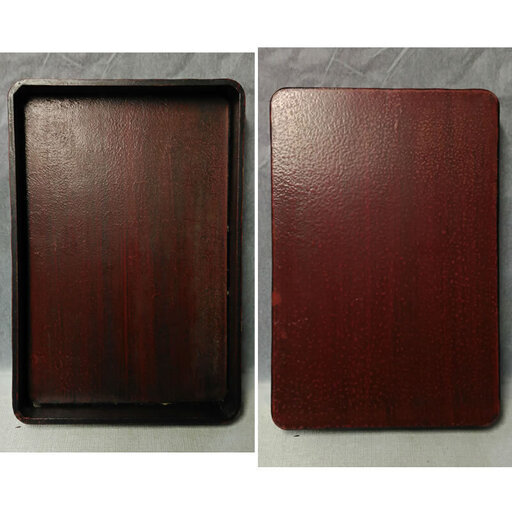 c531 鎌倉彫り 硯箱 翁の図 硯箱セット 書道具 硯 墨 筆 水滴(銅製)