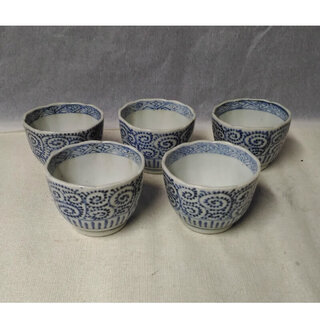 c175 古伊万里 蕎麦猪口 6客 染付 そば猪口 柳紋 c175 古伊万里 蕎麦猪口 6客 染付 そば猪口 柳紋