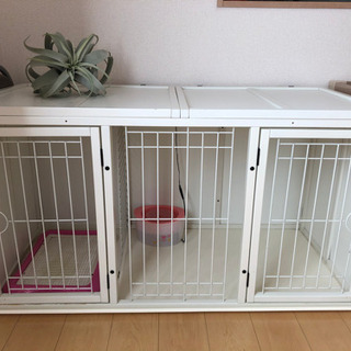 ウッド ペットゲージ  トイレルーム付き ホワイトの画像