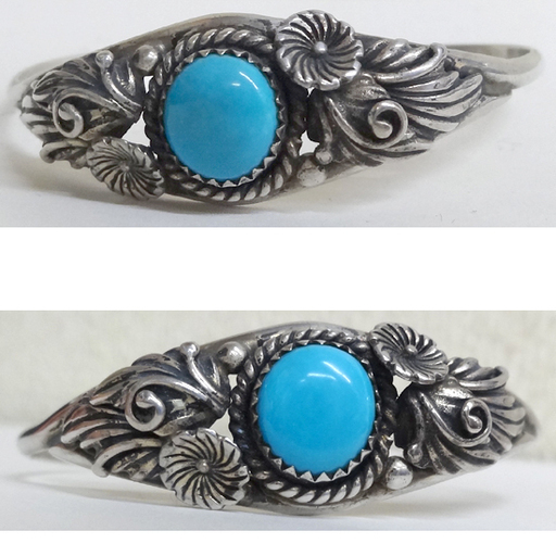 NVAJO ナバホ族　インディアンジュエリー　バングル　ターコイズ　スターリング インディアンジュエリー｜ナバホ族のターコイズバングル