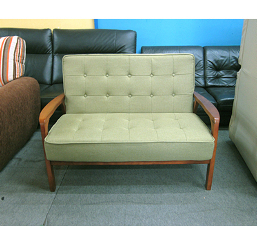 札幌【コンパクト 2人掛けアームソファ】幅116cm ファブリック 布 グリーン きみどり色系 ソファー 本郷通店