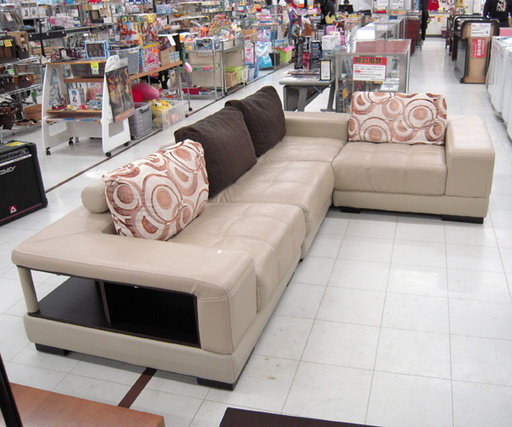 L字ソファセット ボックスソファセット レザー調 ベージュ系 苫小牧西店