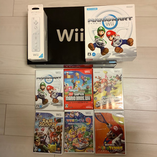 Wii本体+追加コントローラー+ハンドル＋ゲームソフト6本