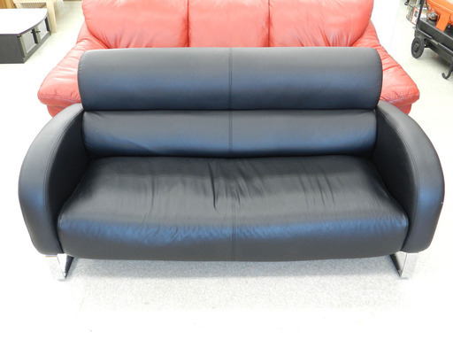 レザー調 ソファ ブラック スチール脚 2人掛けワイド  ☆ PayPay(ペイペイ)決済可能 ☆ 札幌市 北区 屯田