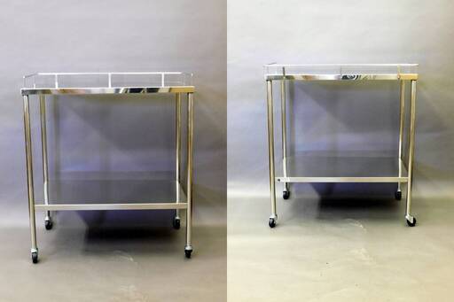 【新品同様・未使用品】 松吉医科器械 株式会社 ステンレス製ワゴン・カート MY-1500A 器械台 手摺あり サイズ W750×D450×H800