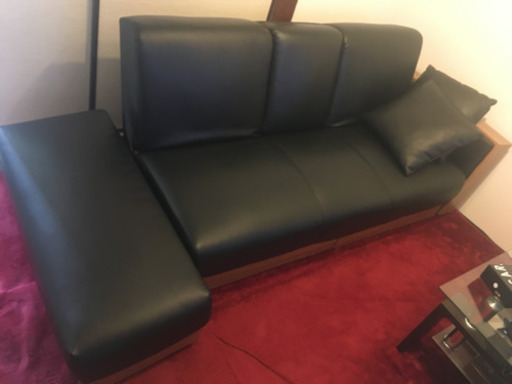 ソファベッド(リクライニング、収納付)  スツール、クッション2個付き