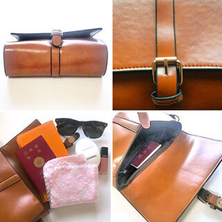 レディース miniショルダーバッグ ライトブラウン シンプルデザインの画像