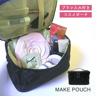 ☆ミニミラー付き！ コスメポーチ ブラック コンパクト 新品☆
