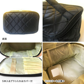 ☆ミニミラー付き！ コスメポーチ ブラック コンパクト 新品☆の画像