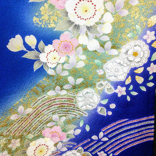 モダン振袖　深青地辻が花　4点セット最終値下げの画像