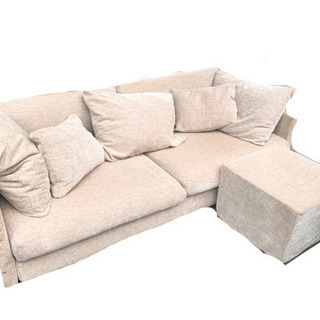 東京インテリア 布張り3人掛けソファ クッション5個+オットマン付き