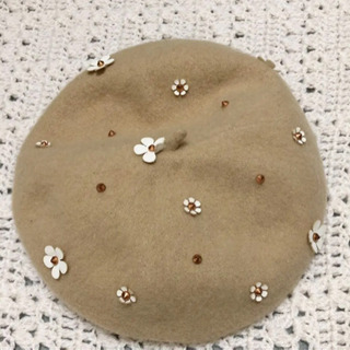 ベレー帽 ベージュ 小花柄  帽子 カシラ