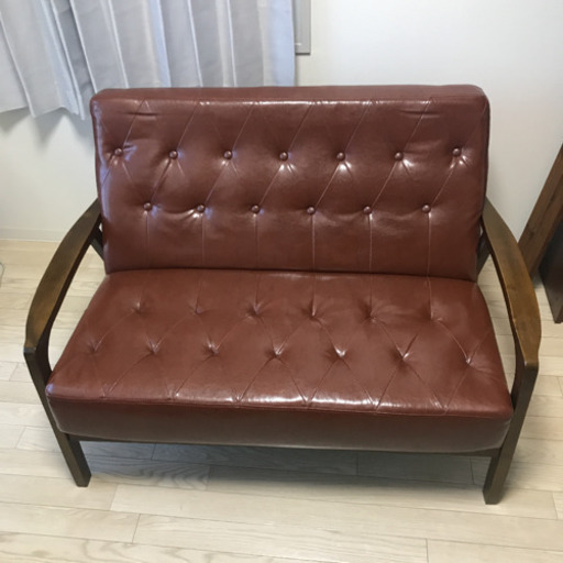 ヴィンテージ風ソファ　赤茶　ブラウン